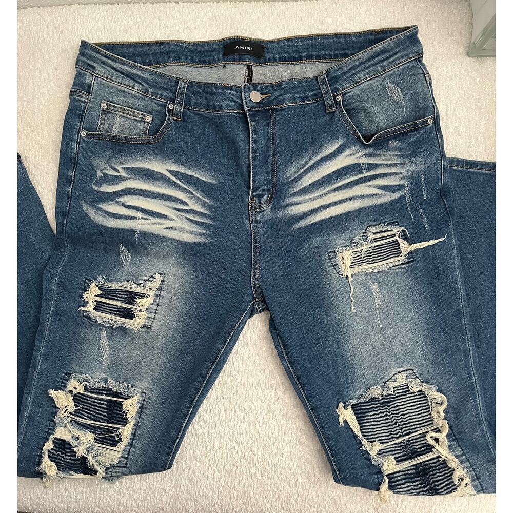 AMIRI Denim Jeans Sz 40 Distressed Ripped Repair Patched - Picture 8 of 10